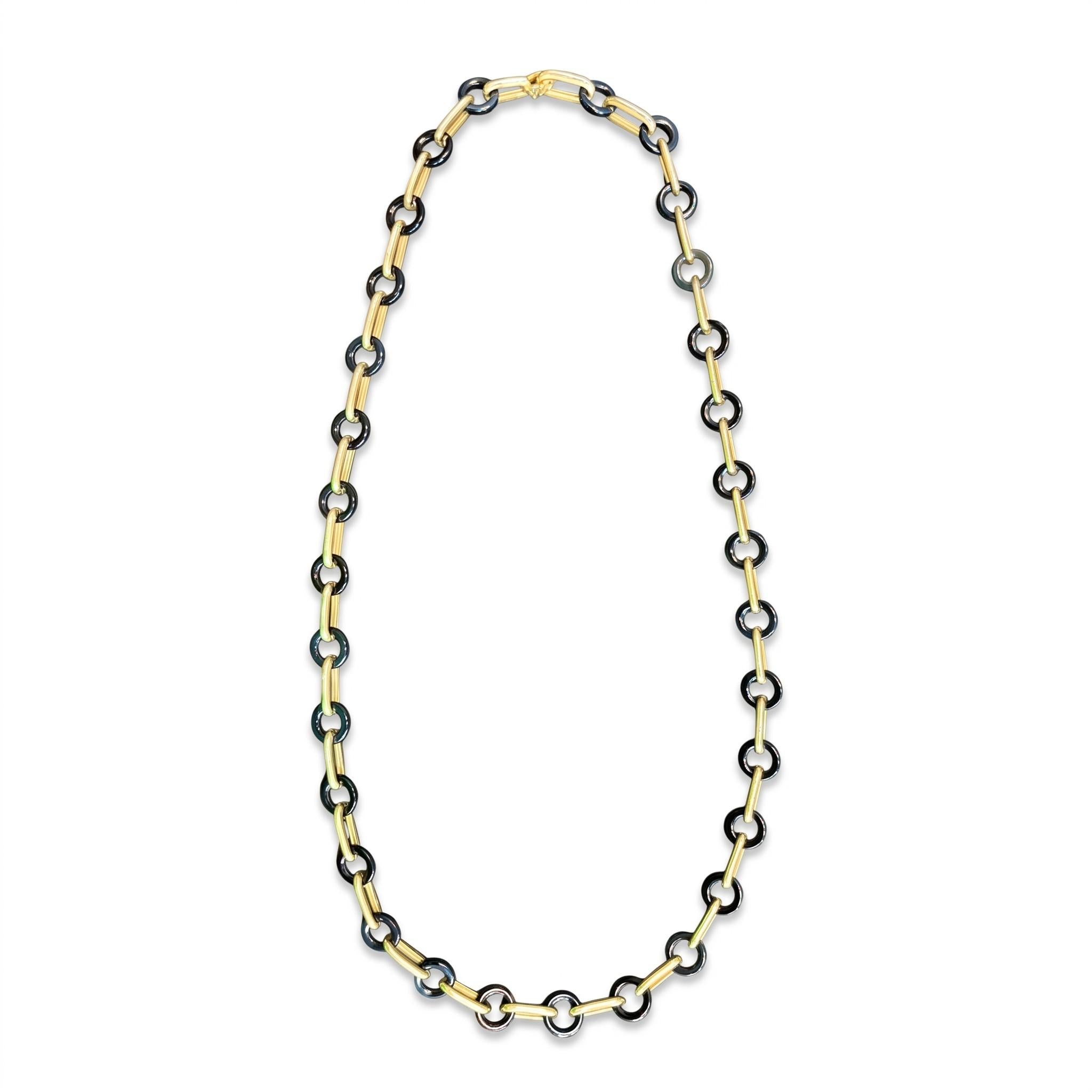 18K Gold Tiffany Aldo Cipullo Onyx Link Pendant Necklace