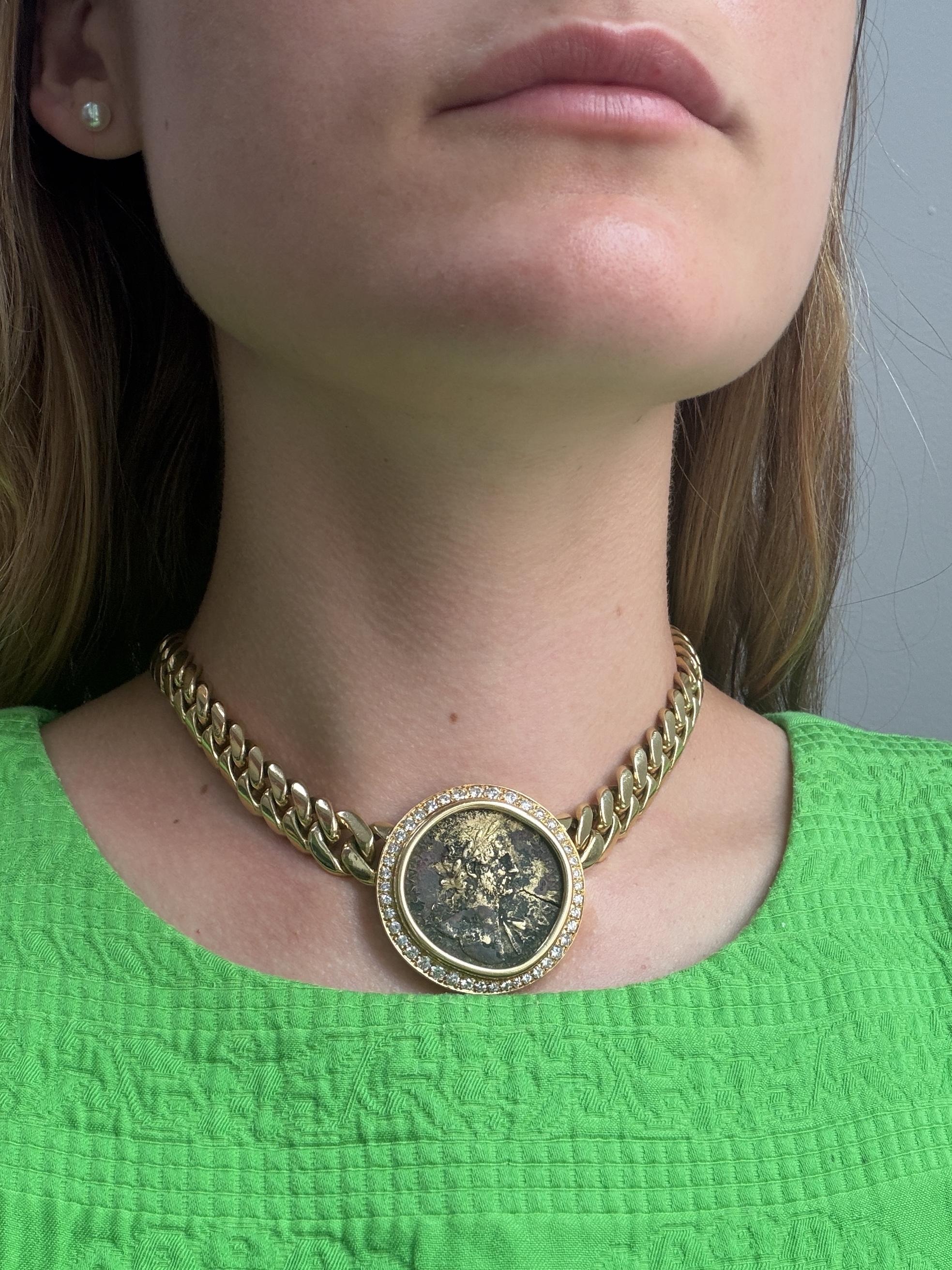 Bulgari Bronze Monete Diamond 18K Gold Necklace