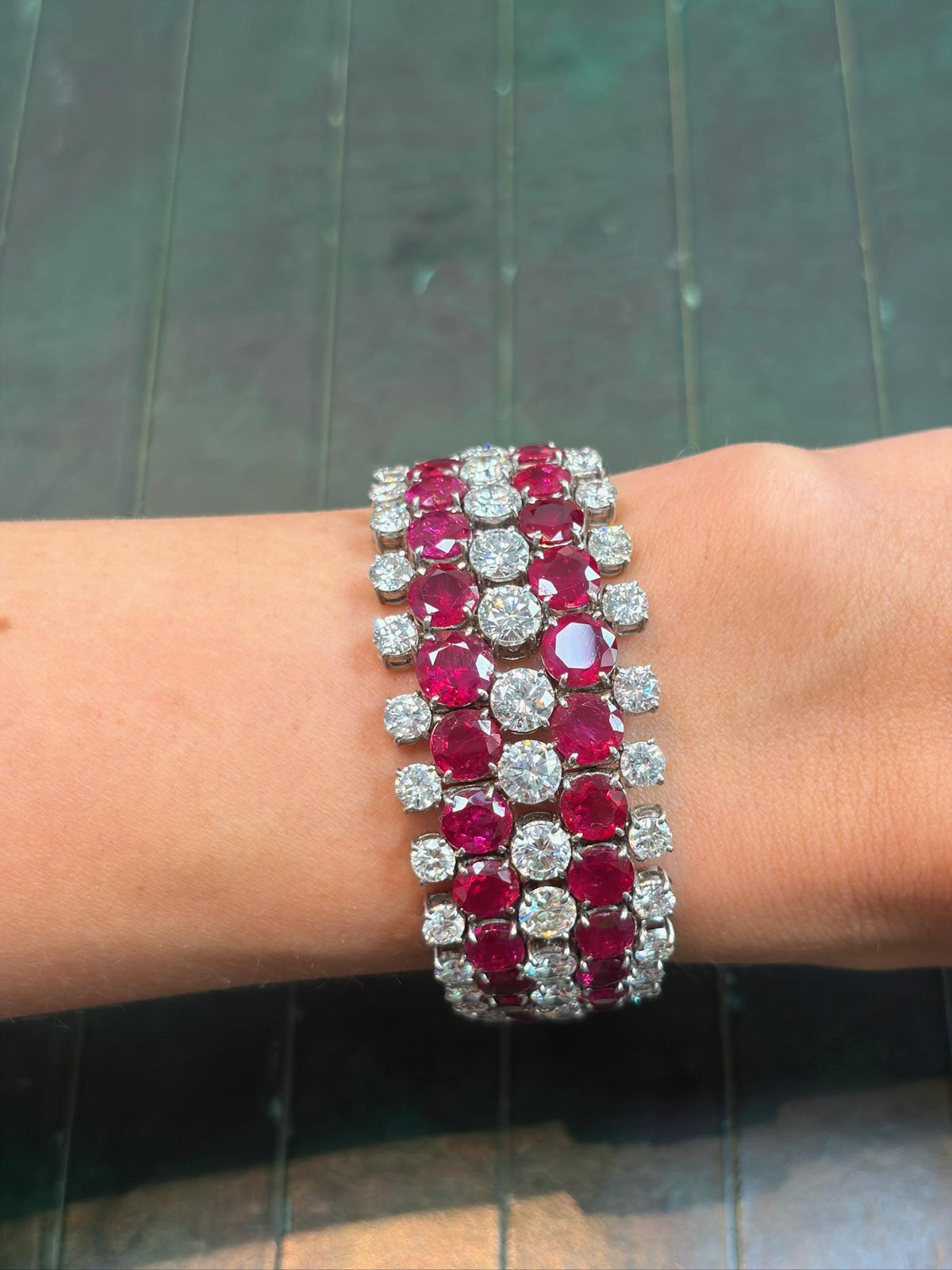 1960 Burmese Ruby and Diamond Bracelet in White Gold, view 2