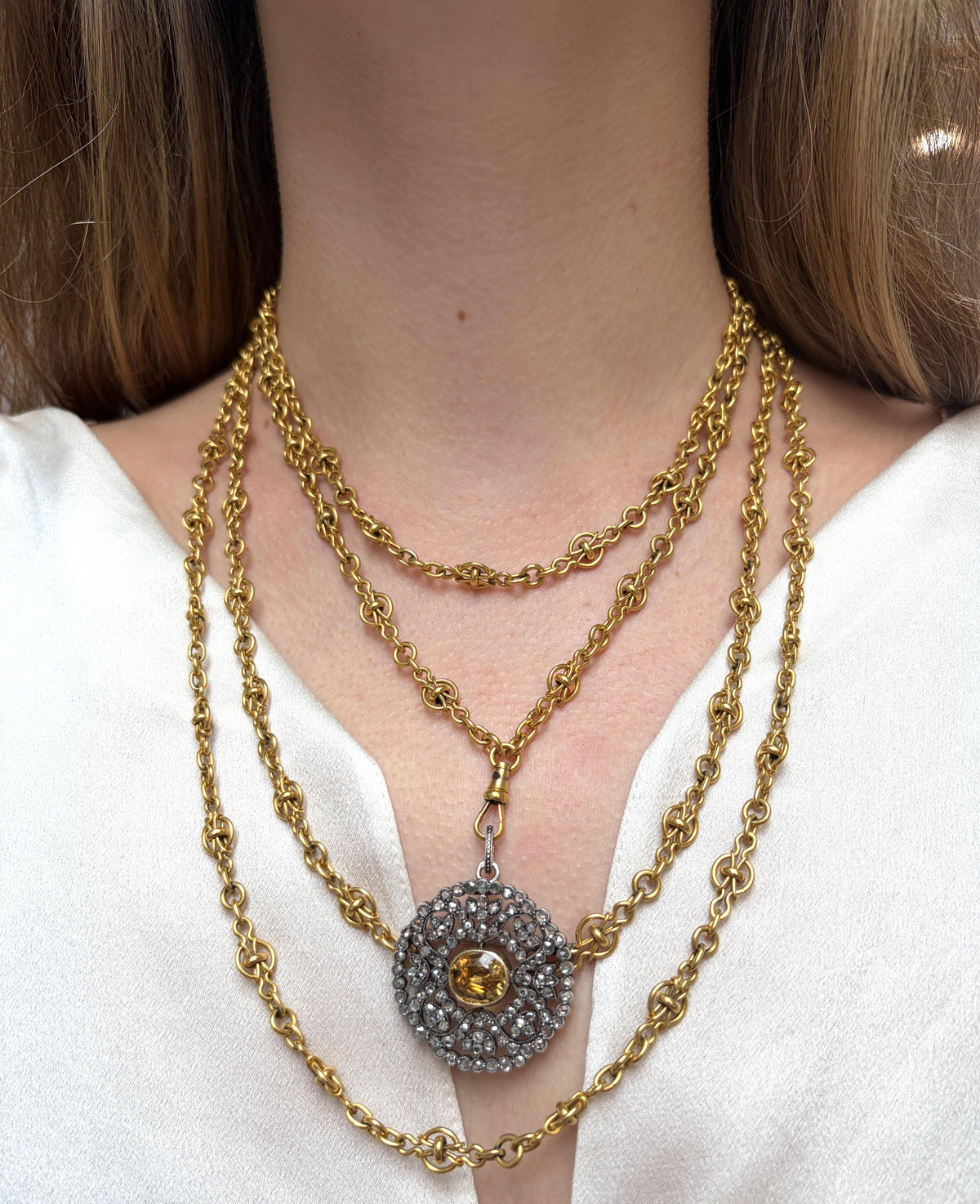 Victorian French Long Gold Chain 18k Yellow Gold