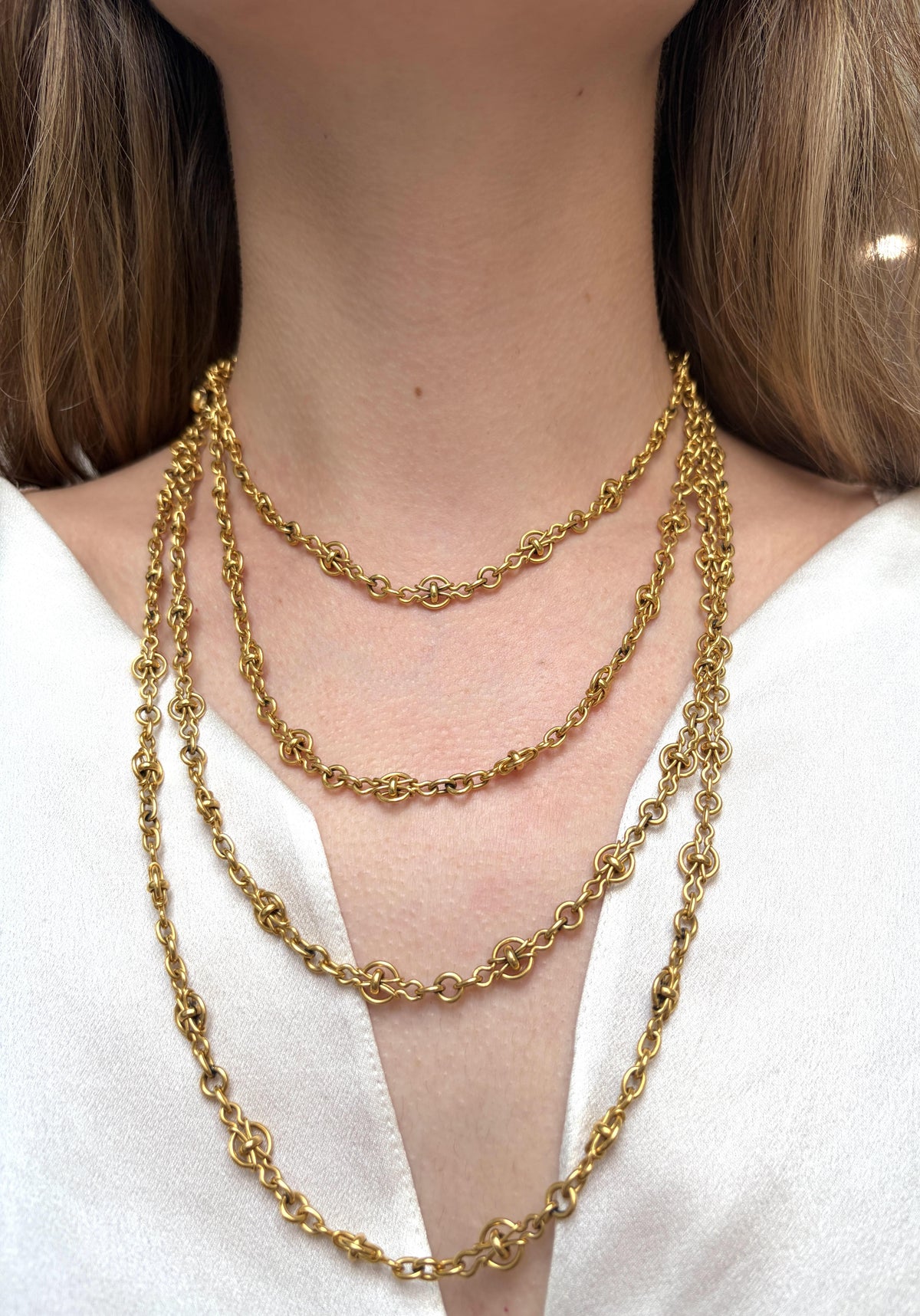 Victorian French Long Gold Chain 18k Yellow Gold