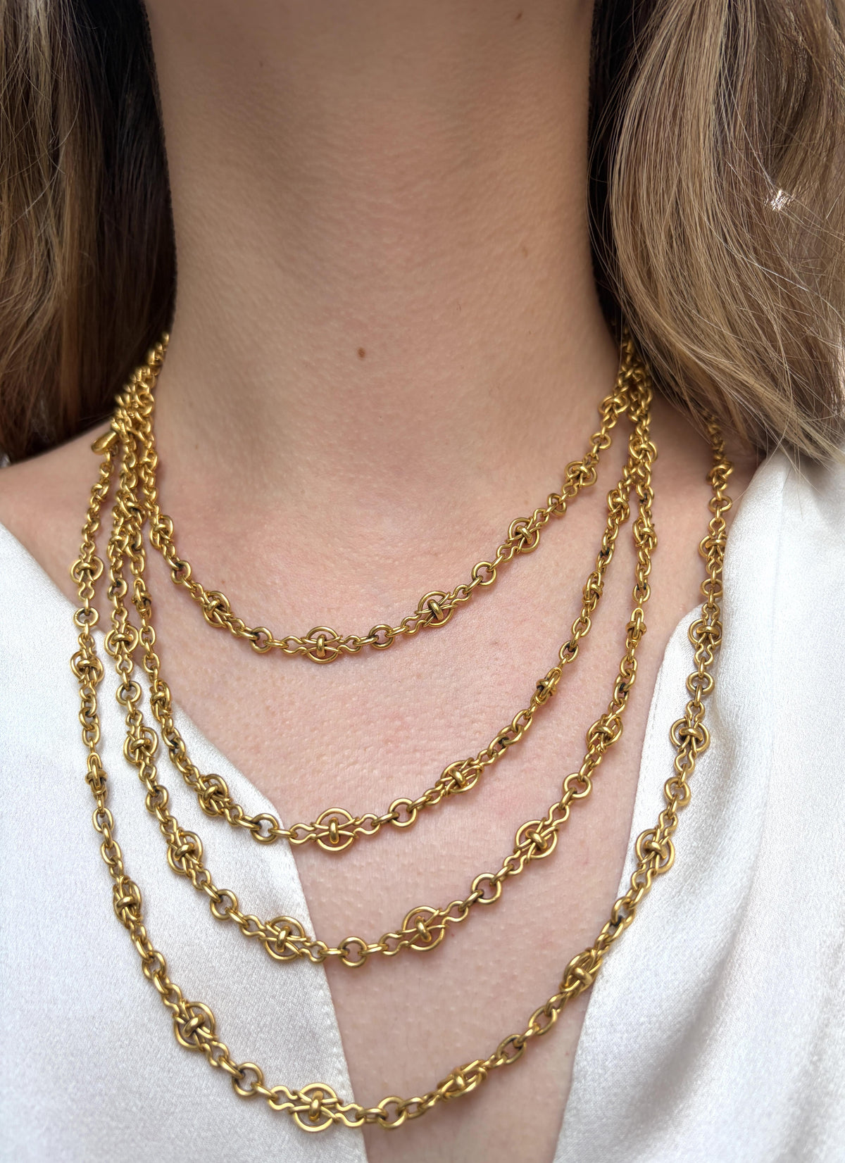 Victorian French Long Gold Chain 18k Yellow Gold