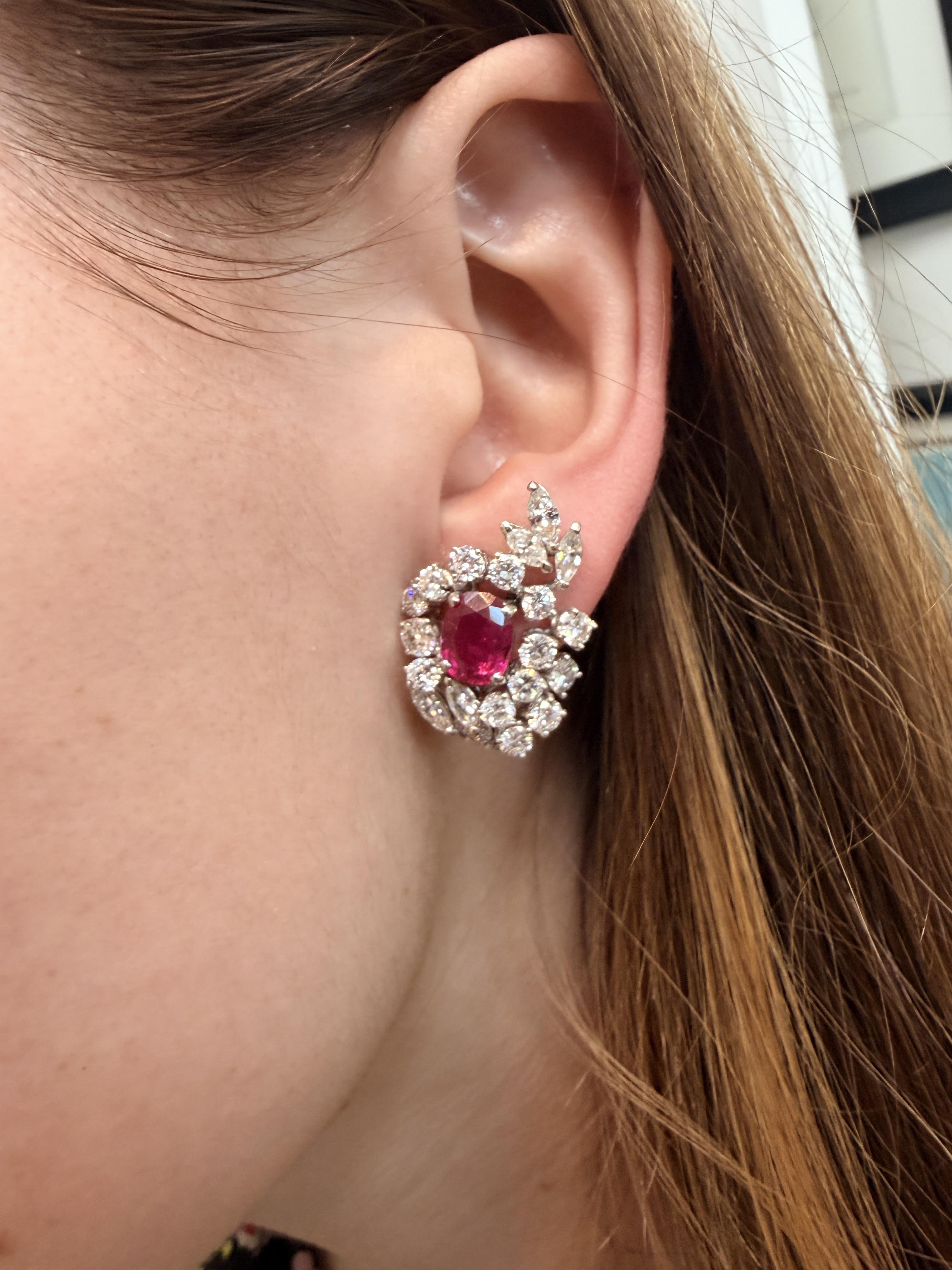 1960s Burmese Ruby and Diamond Earrings