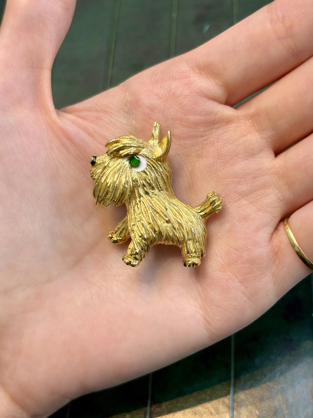 French 18K Gold and Enamel Dog Brooch