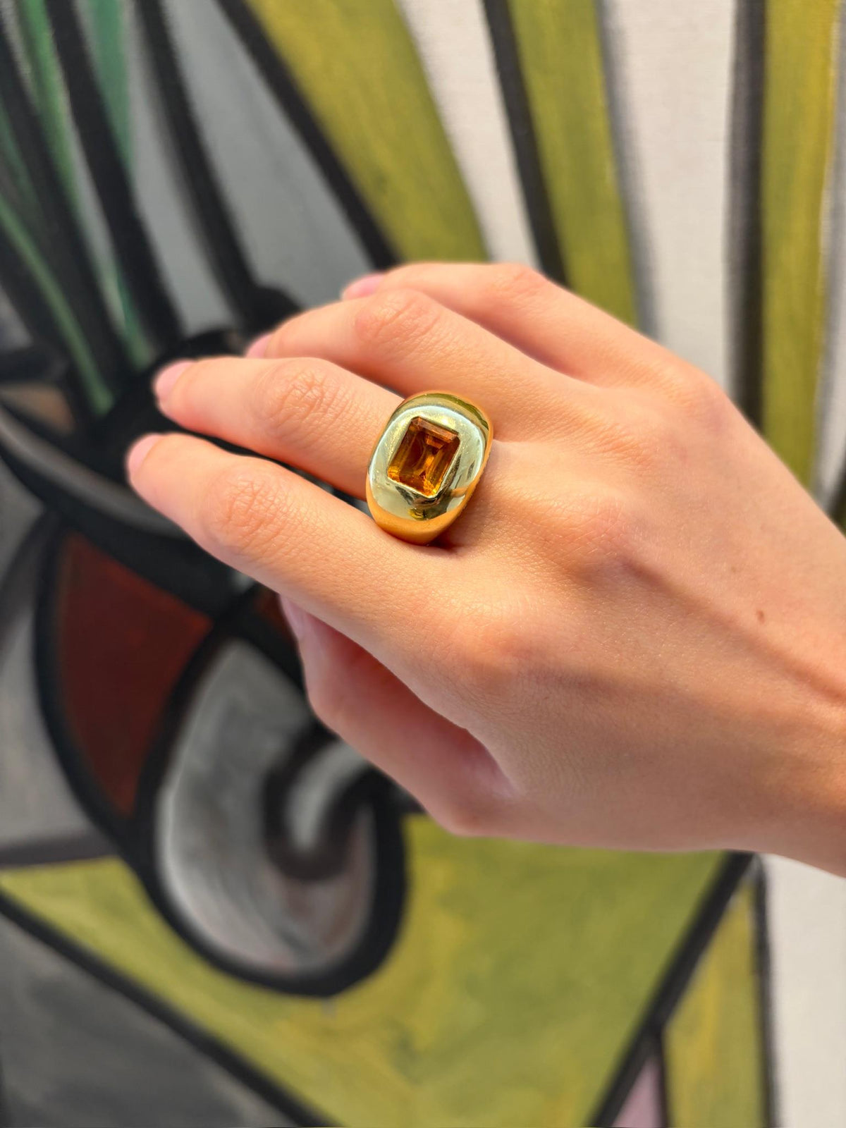 1980s Ostag Studio Bombé Citrine and Diamond Gold Ring