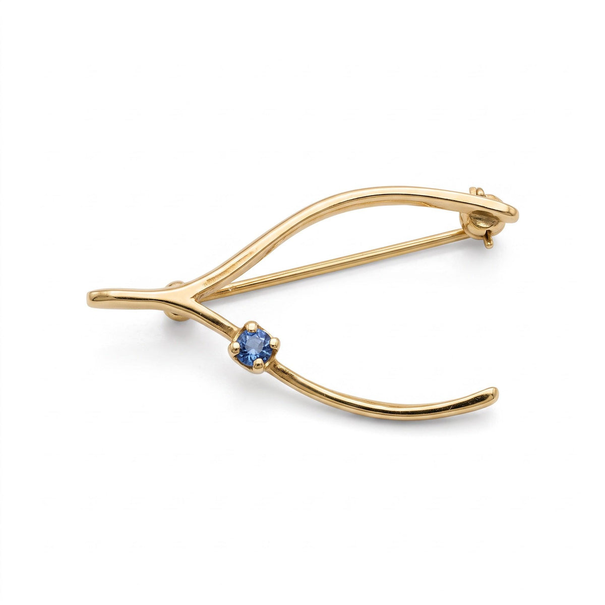 14K Yellow Gold Sapphire Wishbone Brooch
