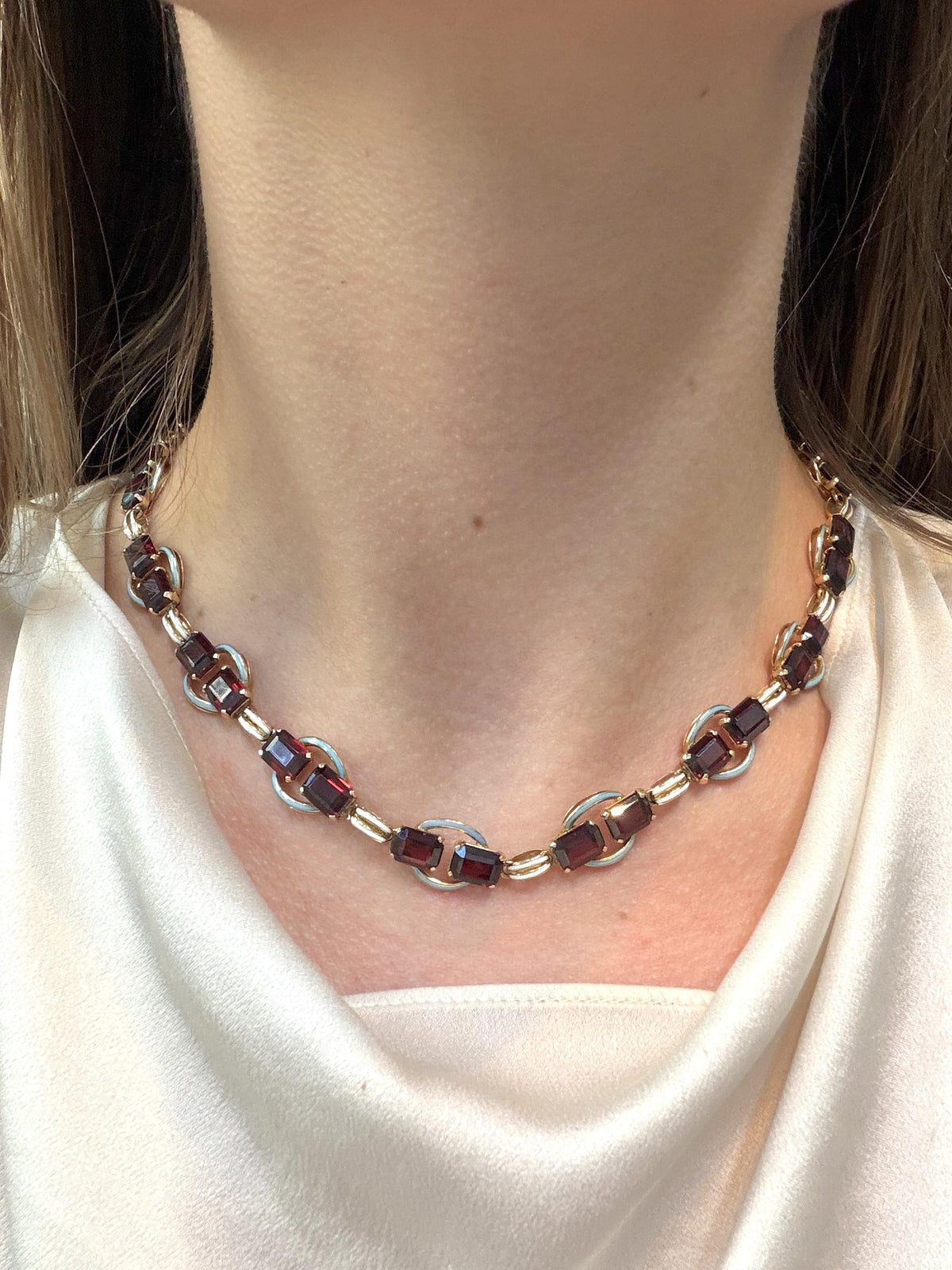 Italian Garnet and Enamel Gold Necklace