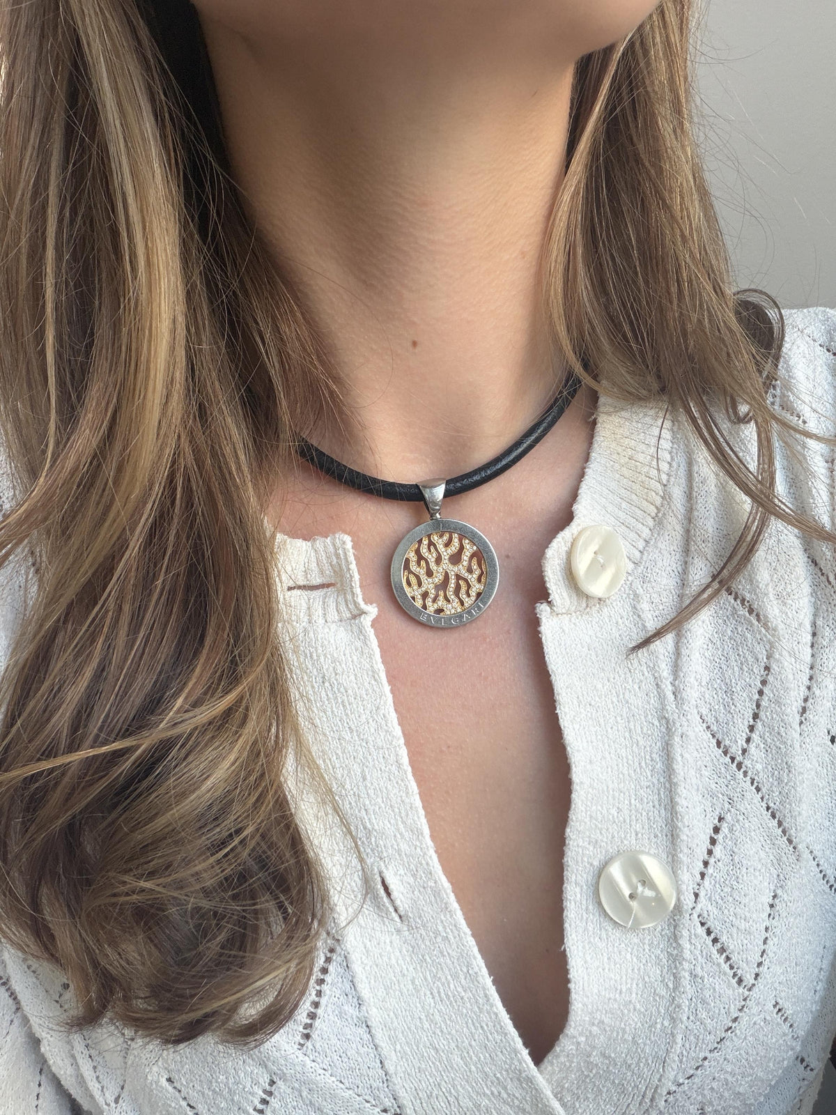 Bulgari Tondo Fire Diamond, Gold and Steel Pendant Necklace