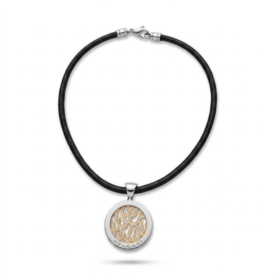 Bulgari Tondo Fire Diamond, Gold and Steel Pendant Necklace