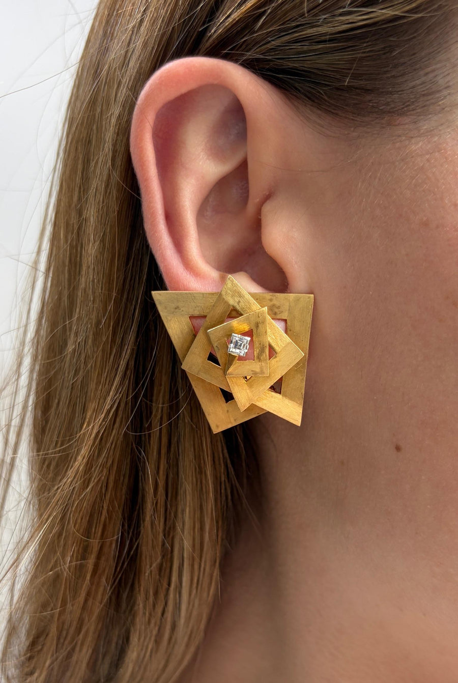 Marianne Ostier Geometric Diamond Earrings in 18K Gold, circa 1960, second view