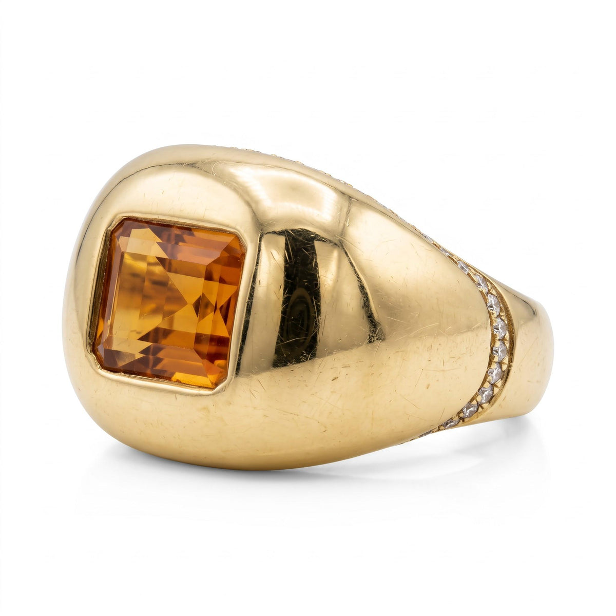 1980s Ostag Studio Bombé Citrine and Diamond Gold Ring
