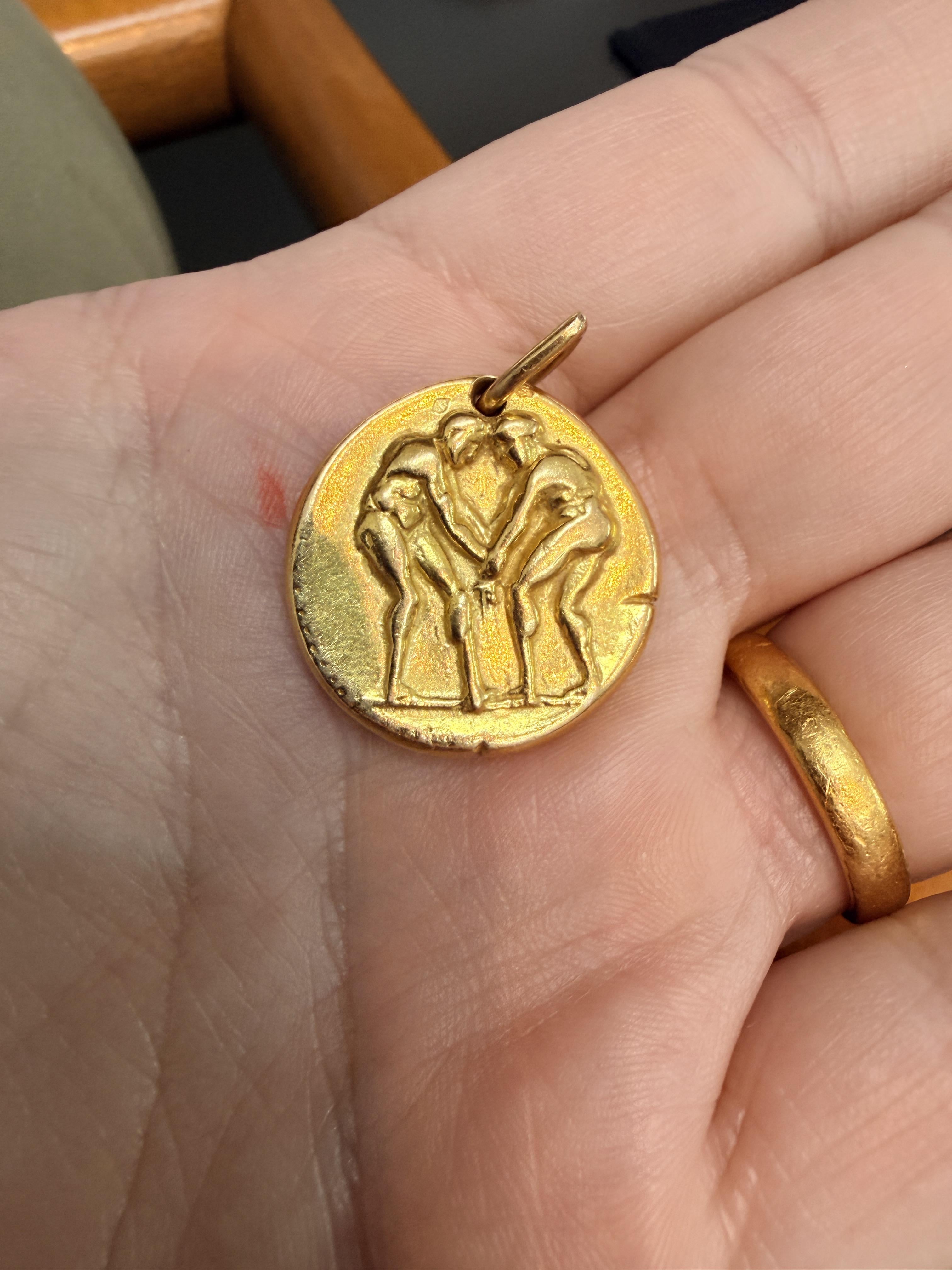 1970s French Gold Gemini Zodiac Pendant