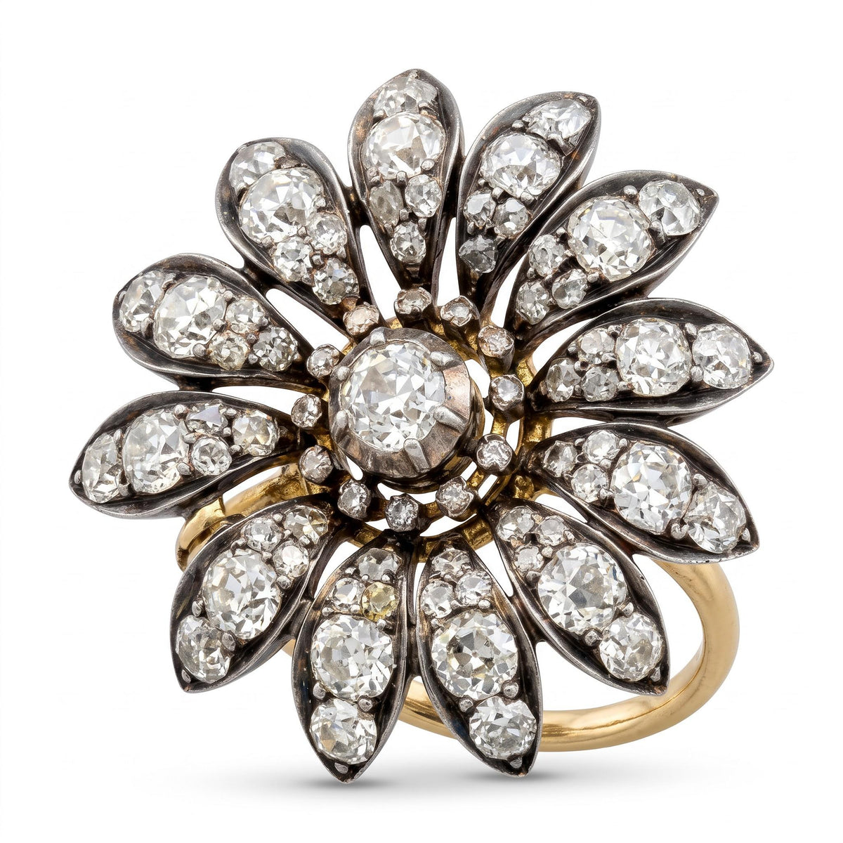 Victorian Old Mine Cut Diamond Floral Ring Pendant