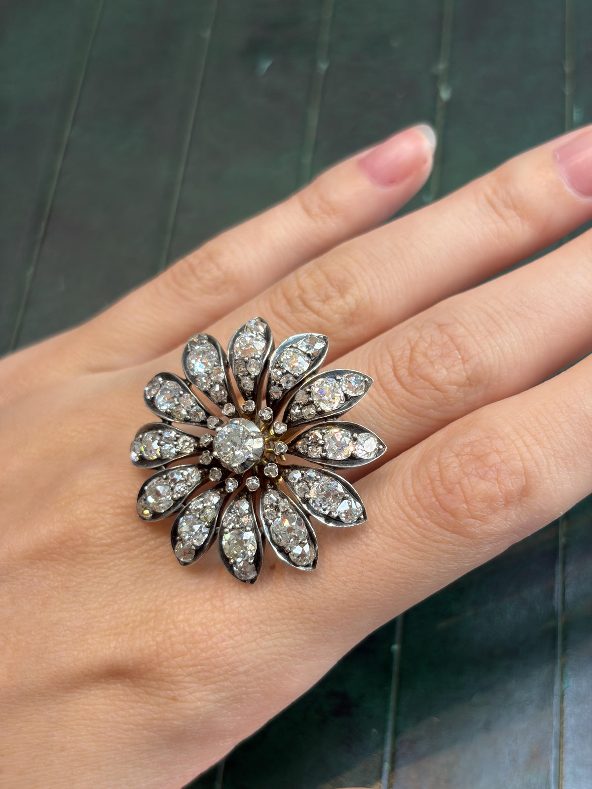 Victorian Old Mine Cut Diamond Floral Ring Pendant