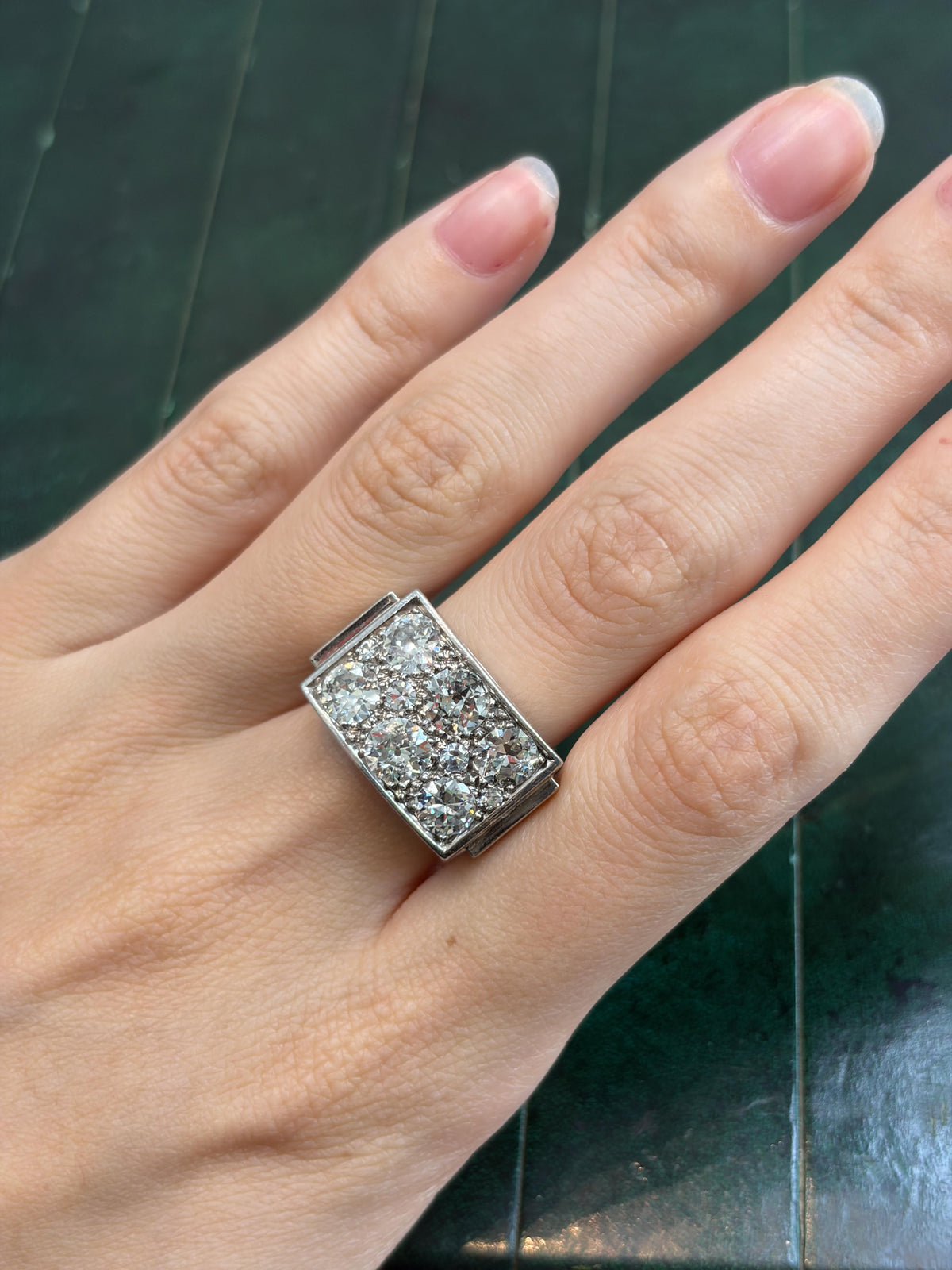 1930s French Art Deco Platinum and Old European-Cut Diamond Ring