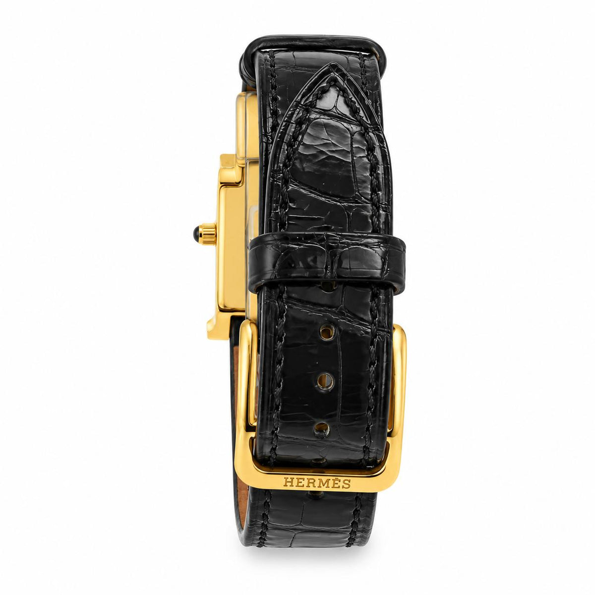 Hermès Heure H Black Enamel Watch in 18K Rose Gold, 1990s, view 4