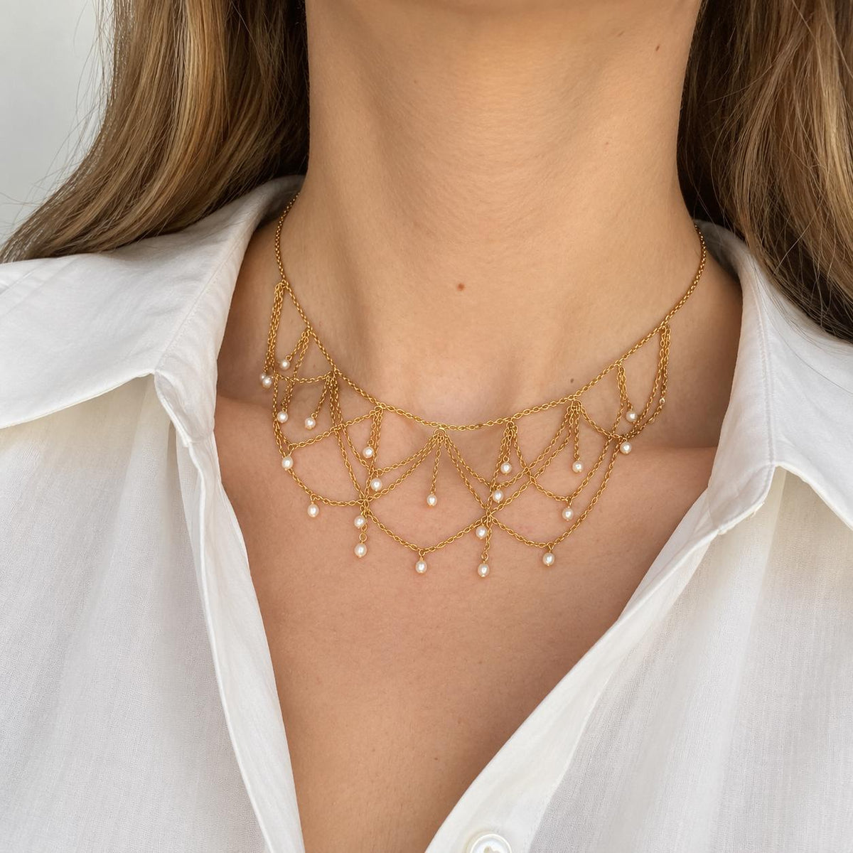Seed Pearl Drapery Necklace in 18K Yellow Gold