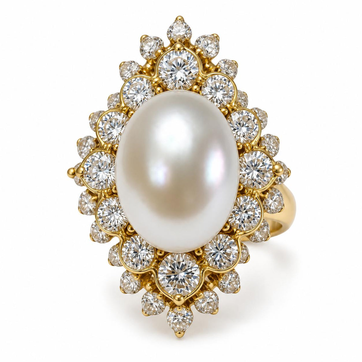 David Webb Pearl and Diamond Cocktail Ring in 18K Yellow Gold, 1970s, view 3
