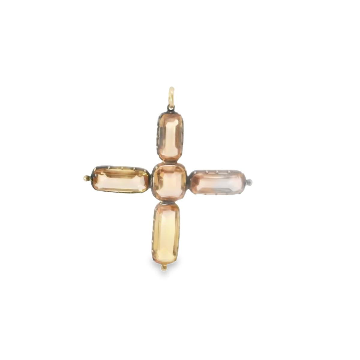 18k Gold on Silver  Victorian Cross  Topaz Pendant