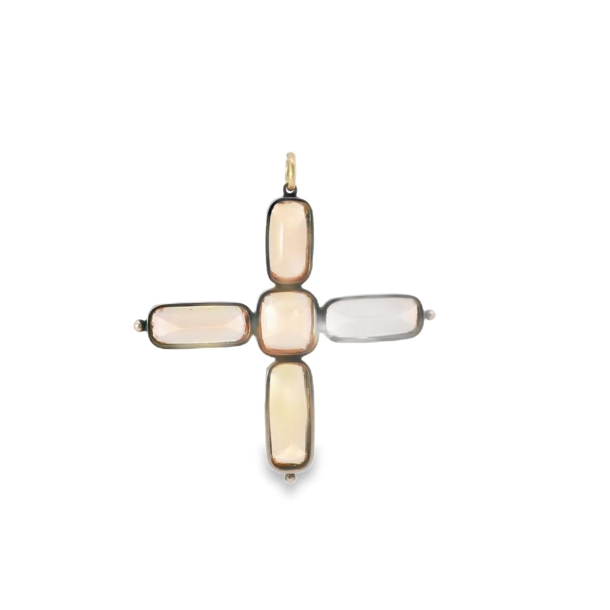 18k Gold on Silver  Victorian Cross  Topaz Pendant