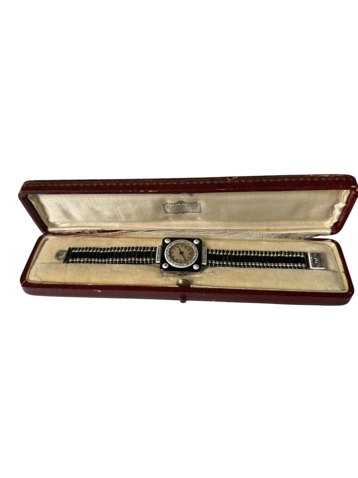 Onyx, seed pearl diamond wristwatch By Maynier