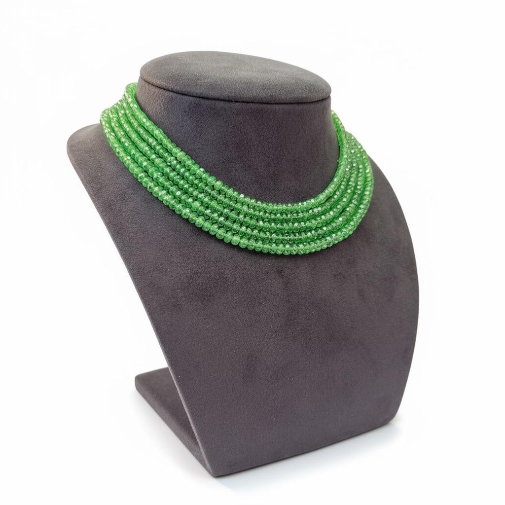 Vintage Five-Strand Emerald Bead Necklace with Diamond Platinum Clasp