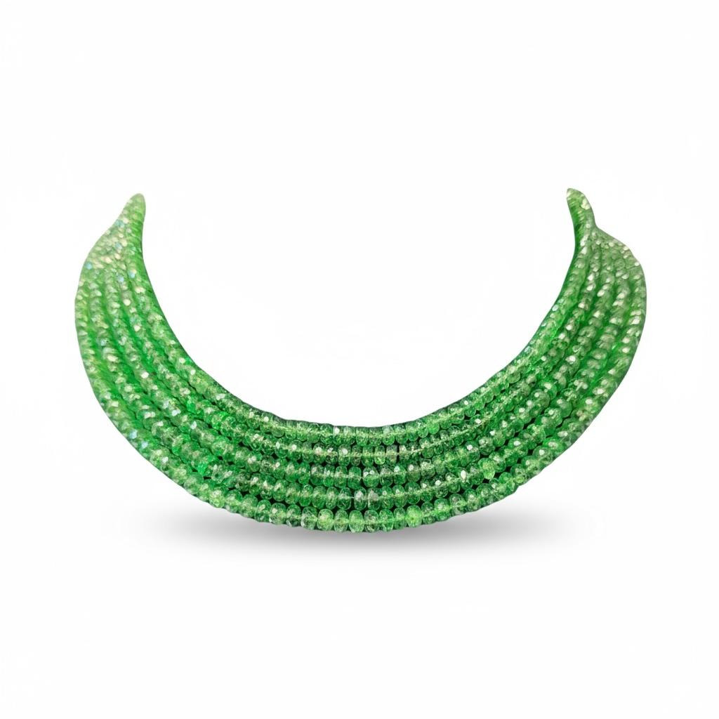 Vintage Five-Strand Emerald Bead Necklace with Diamond Platinum Clasp