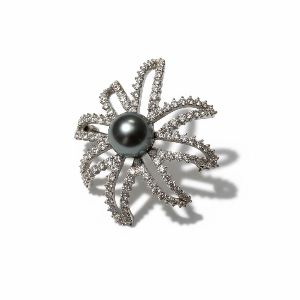Tiffany & Co. ‘Fireworks’ Diamond and Pearl Brooch in Platinum