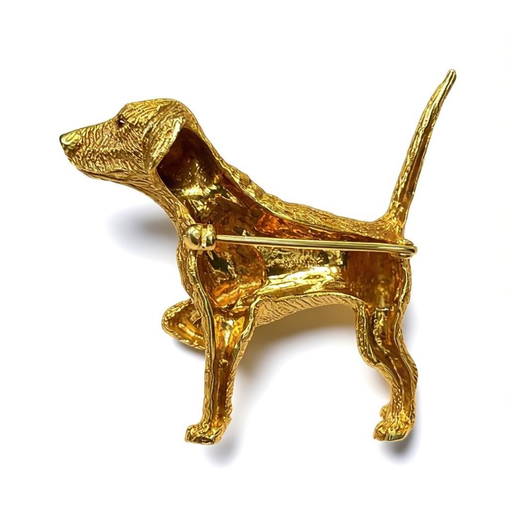 Cartier Gold Hunting Dog Brooch with Ruby Eyes, 1960s