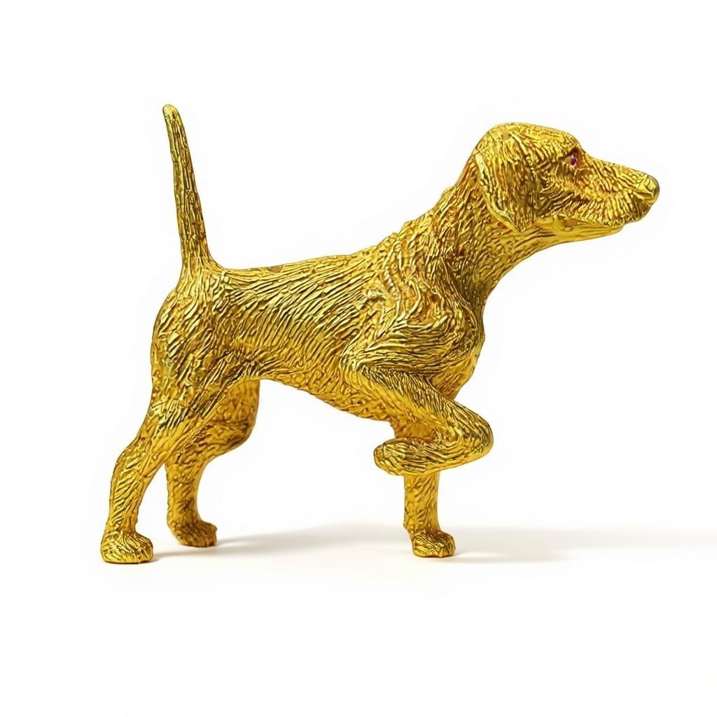 Cartier Gold Hunting Dog Brooch with Ruby Eyes, 1960s