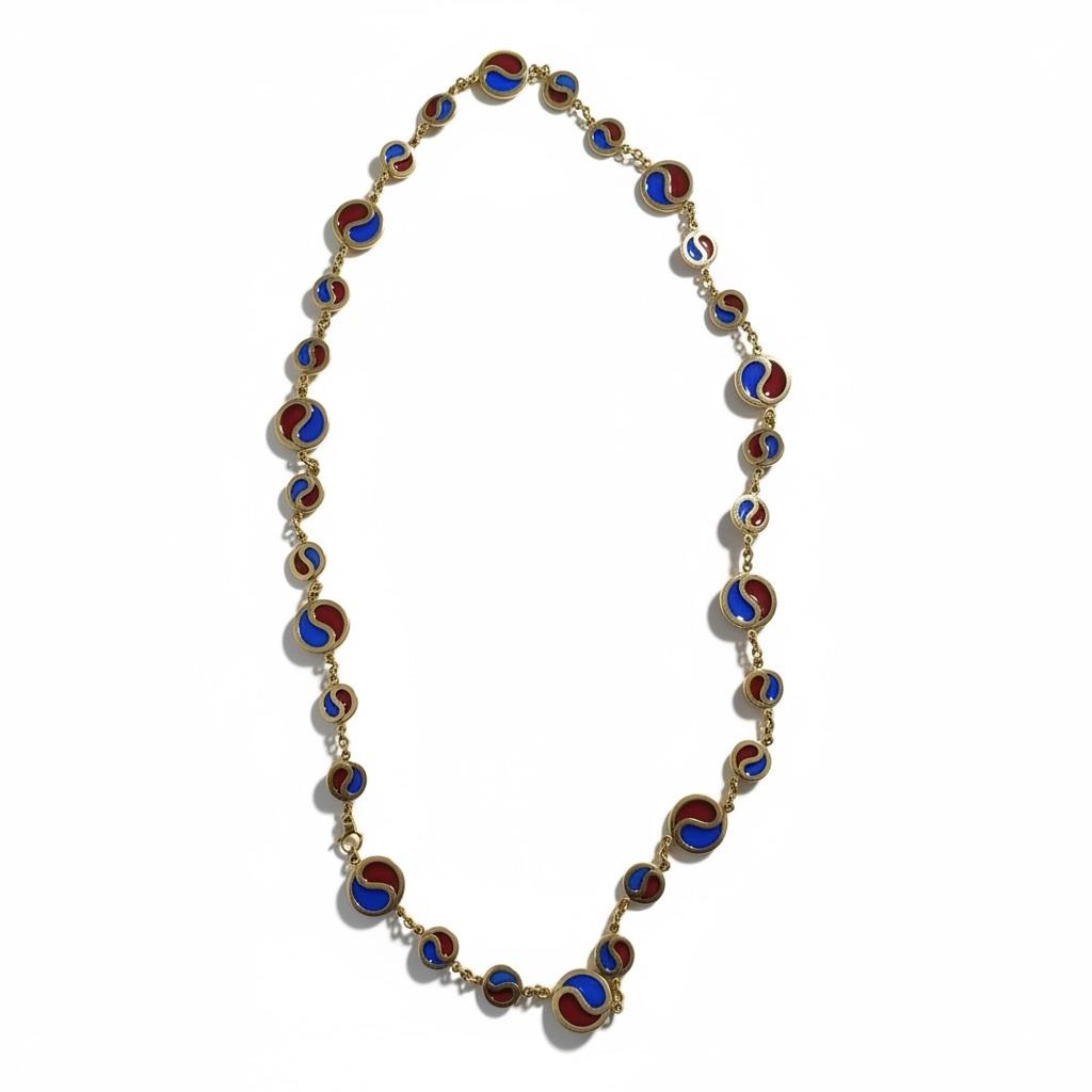 Italian Enamel Link Necklace in 18K Yellow Gold, 1970s, view 4