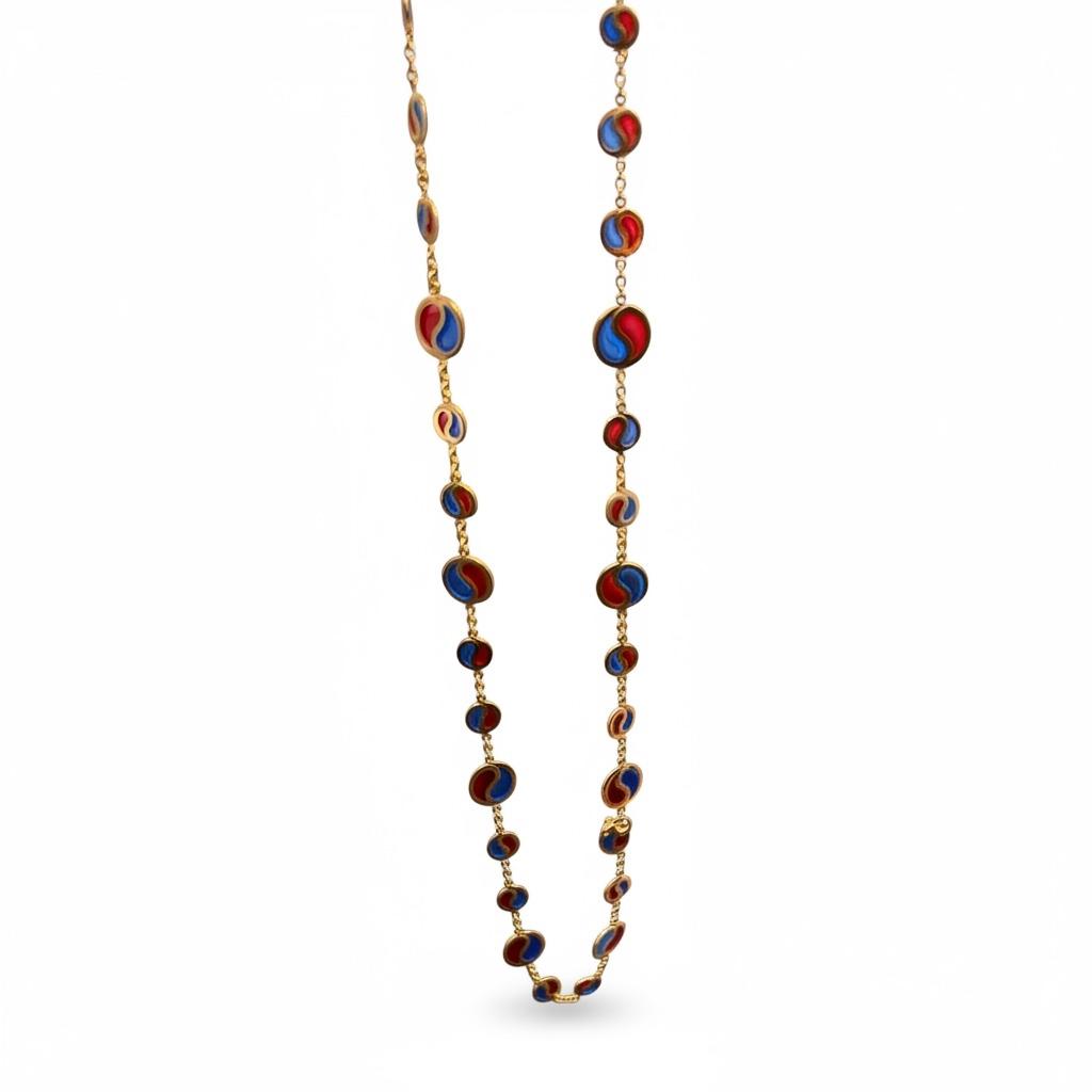Italian Enamel Link Necklace in 18K Yellow Gold, 1970s, view 5