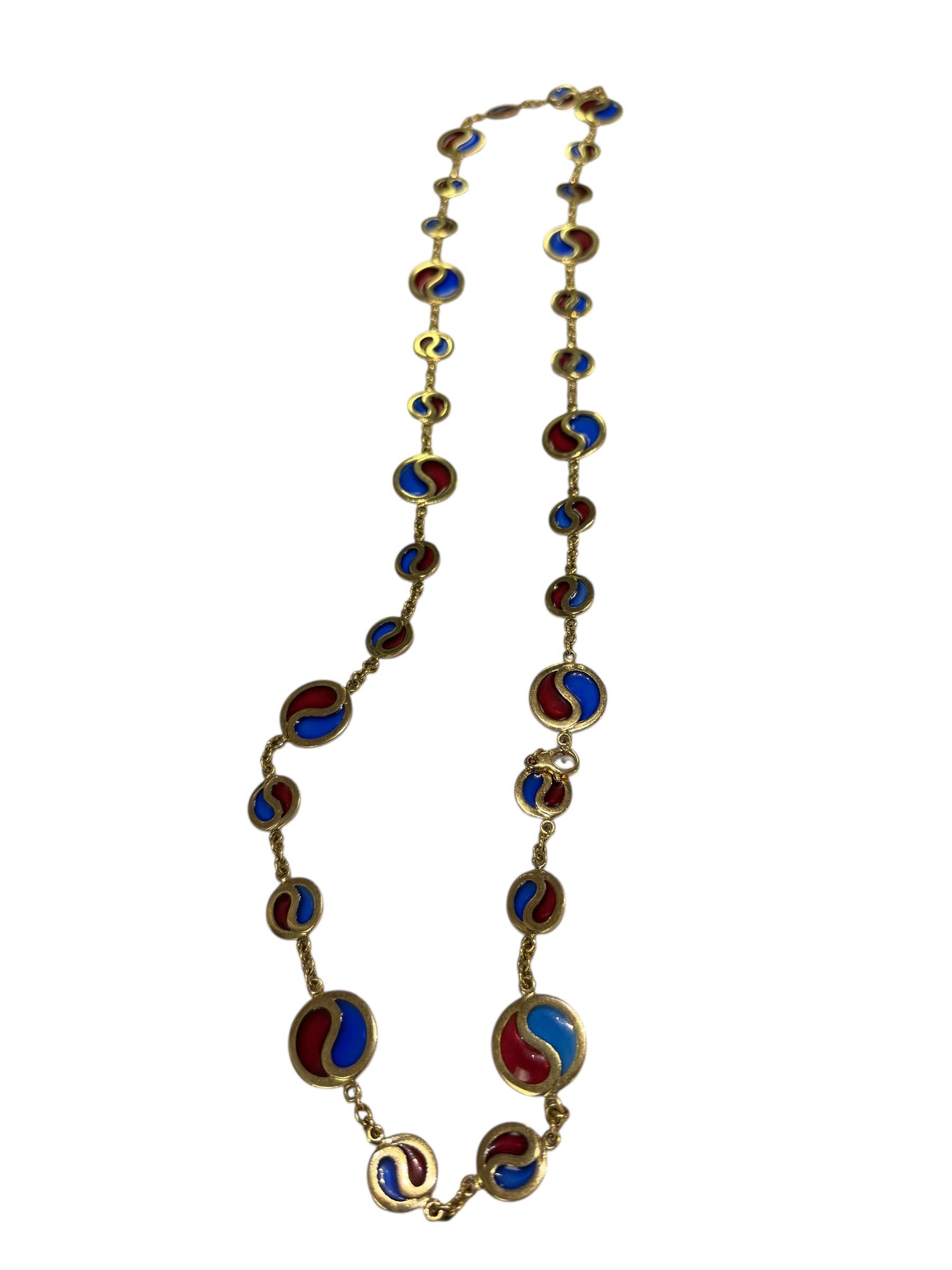 Vintage Italian Enamel Link Necklace, 1970s
