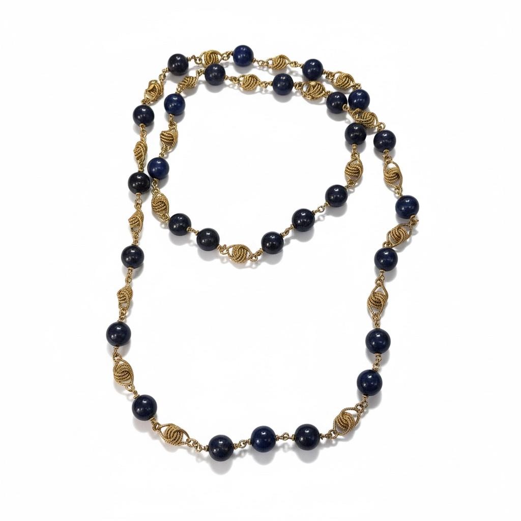 Italian Lapis Lazuli and Gold Bead Necklace, circa 1960s