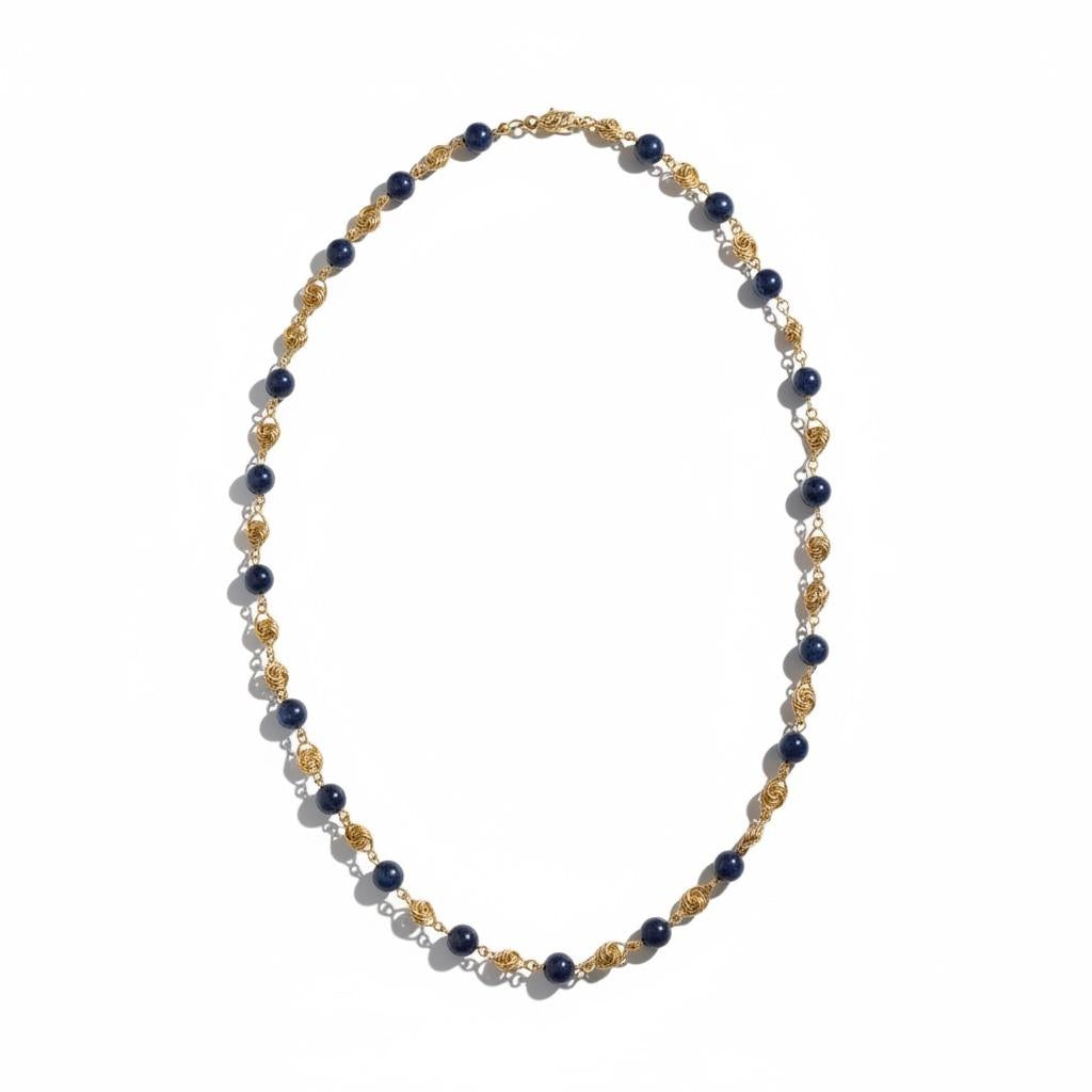 Italian Lapis Lazuli and Gold Bead Necklace, circa 1960s
