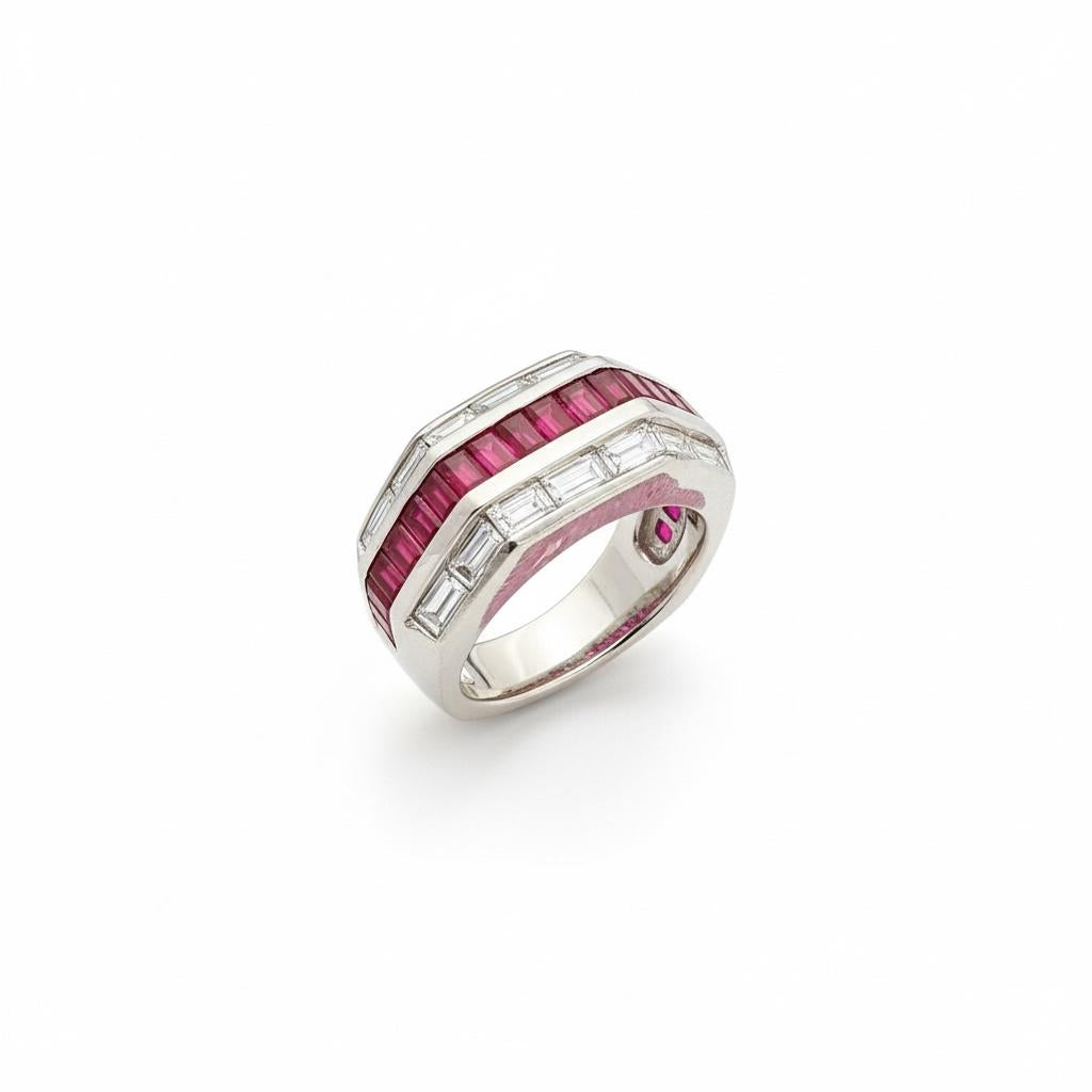 French Art Deco Platinum Ruby and Diamond Ring