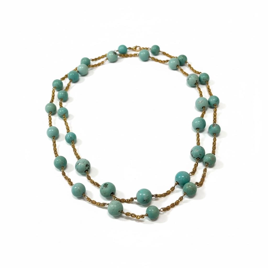 Turquoise and 18K Yellow Gold Chain Necklace