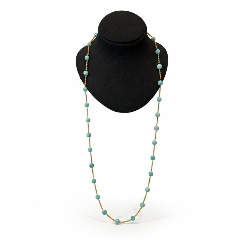 Turquoise and 18K Yellow Gold Chain Necklace