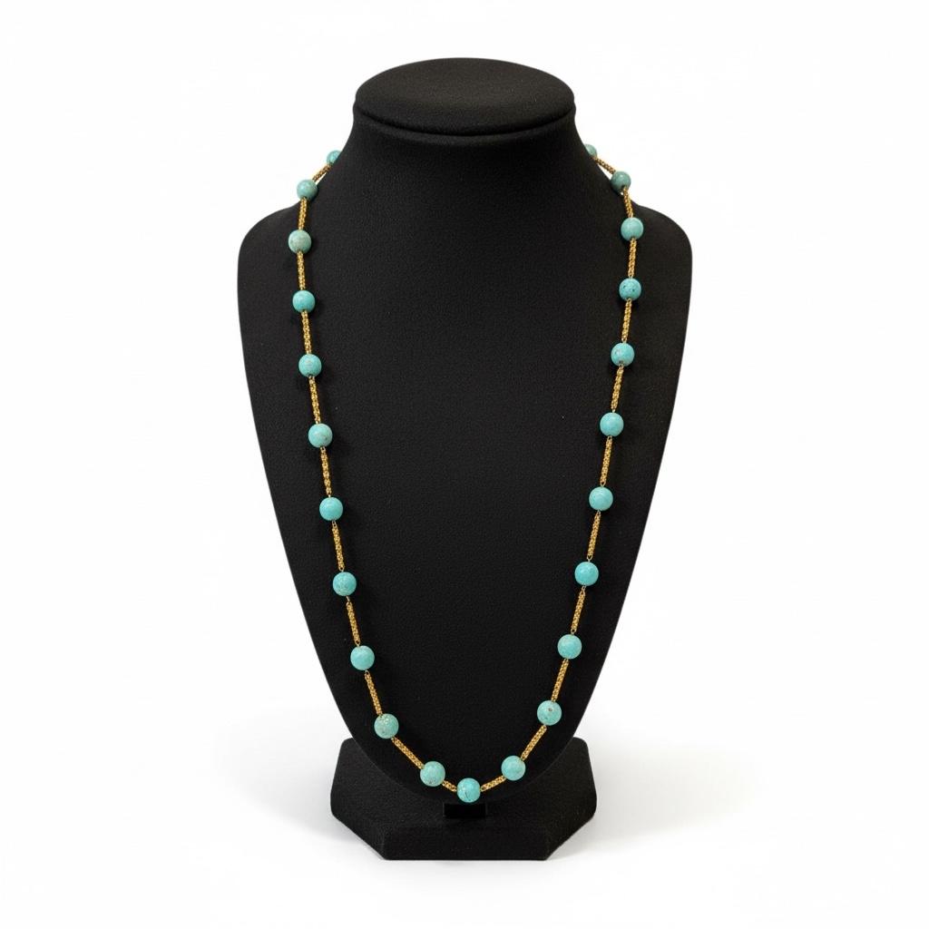 Turquoise and 18K Yellow Gold Chain Necklace