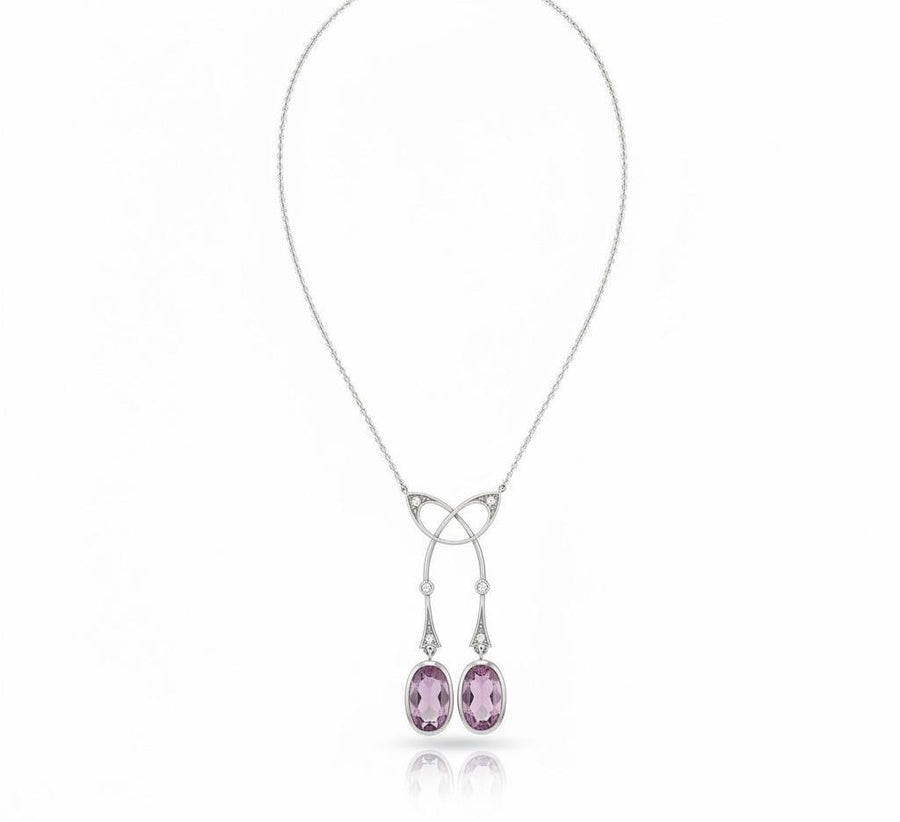 Edwardian Pink Topaz and Diamond Pendant Necklace in Platinum and 18K Gold