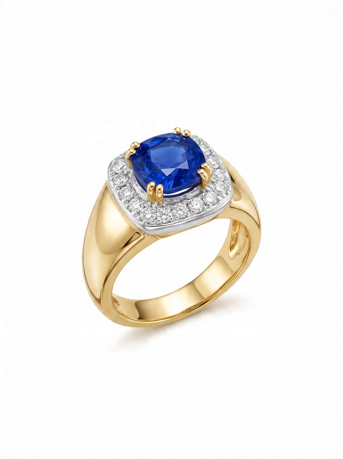 1980s French Ceylon Sapphire and Diamond Ring in 18K Yellow Gold