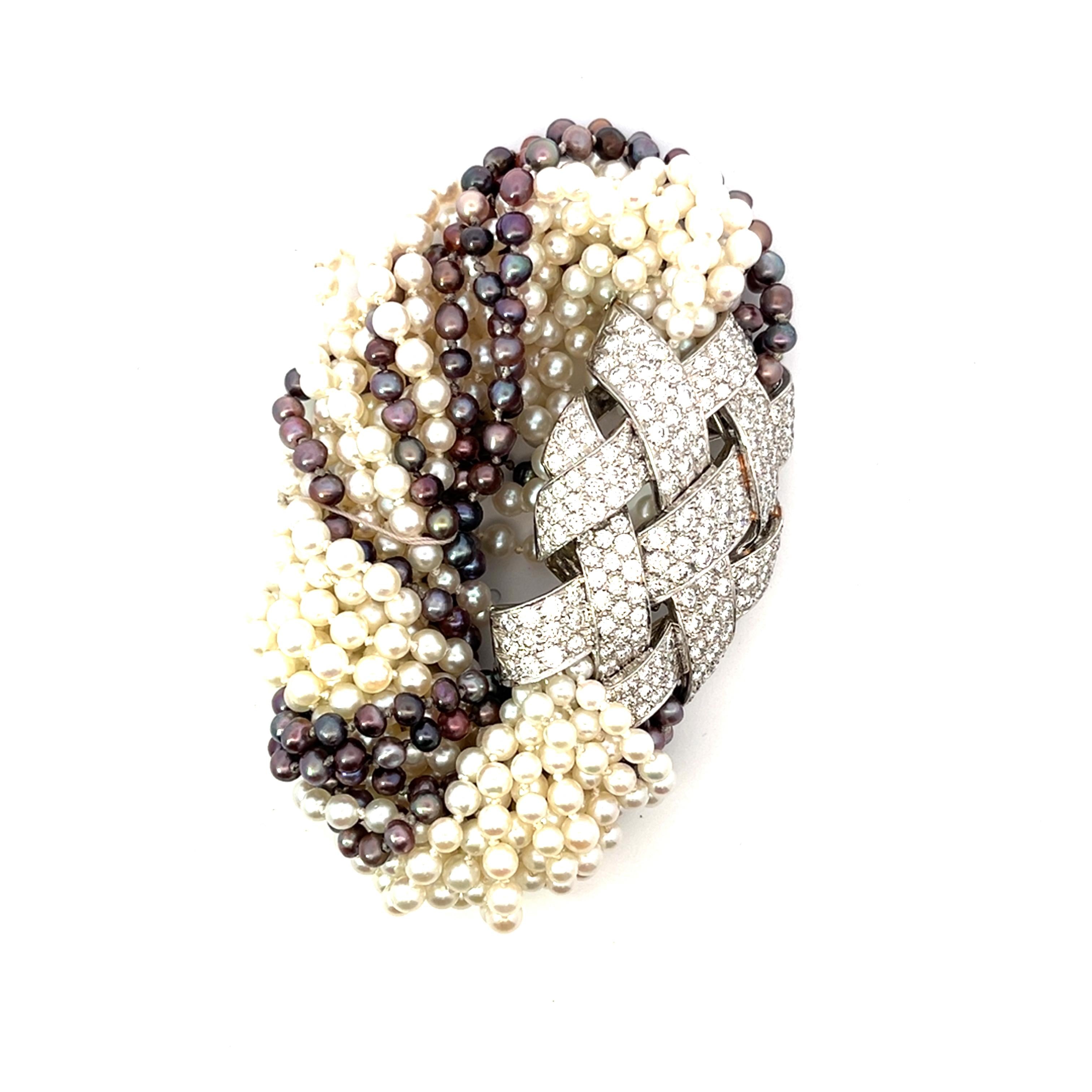 Platinum D. Webb 1950s Pearl Diamond  Bracelet
