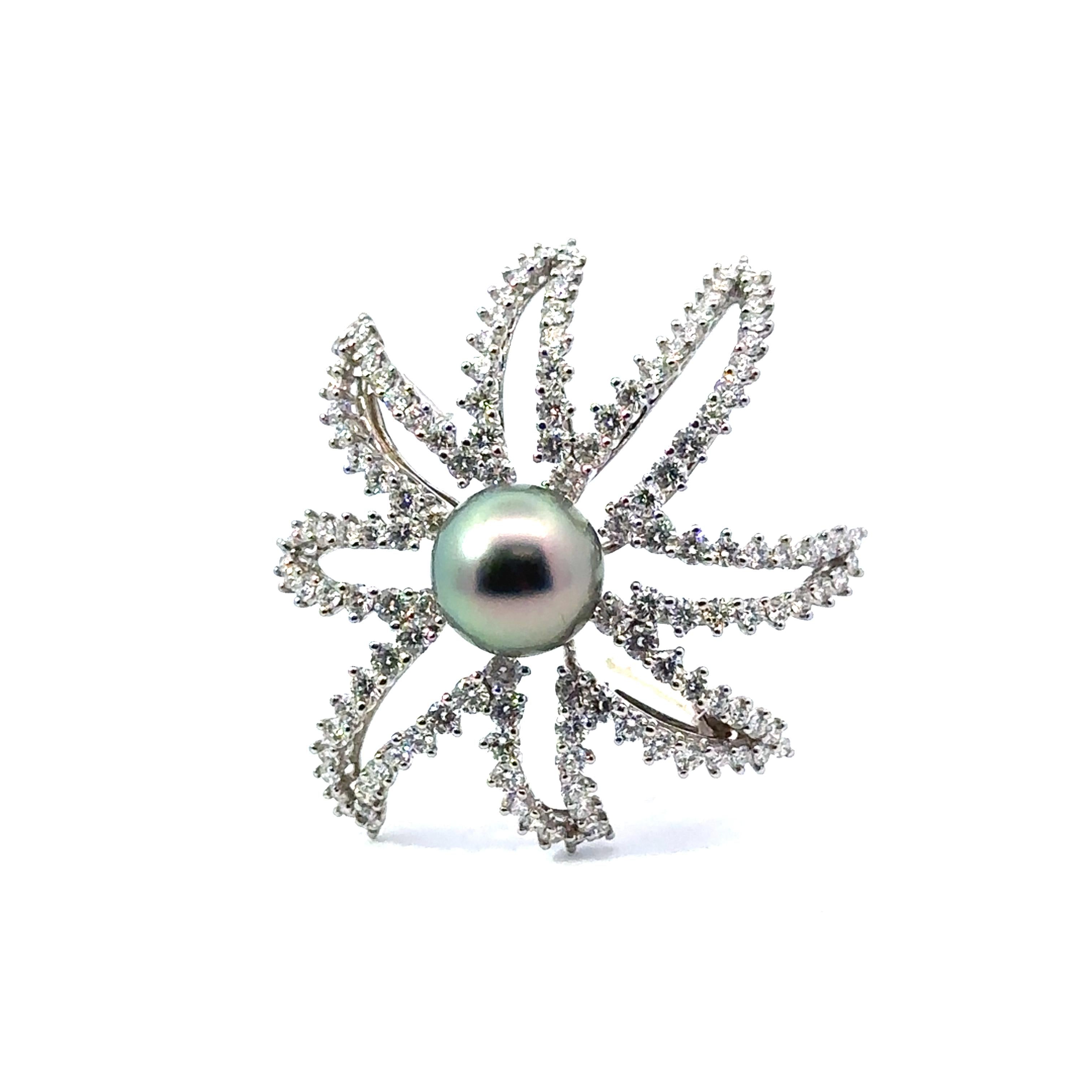 Tiffany & Co. ‘Fireworks’ Diamond and Pearl Brooch in Platinum