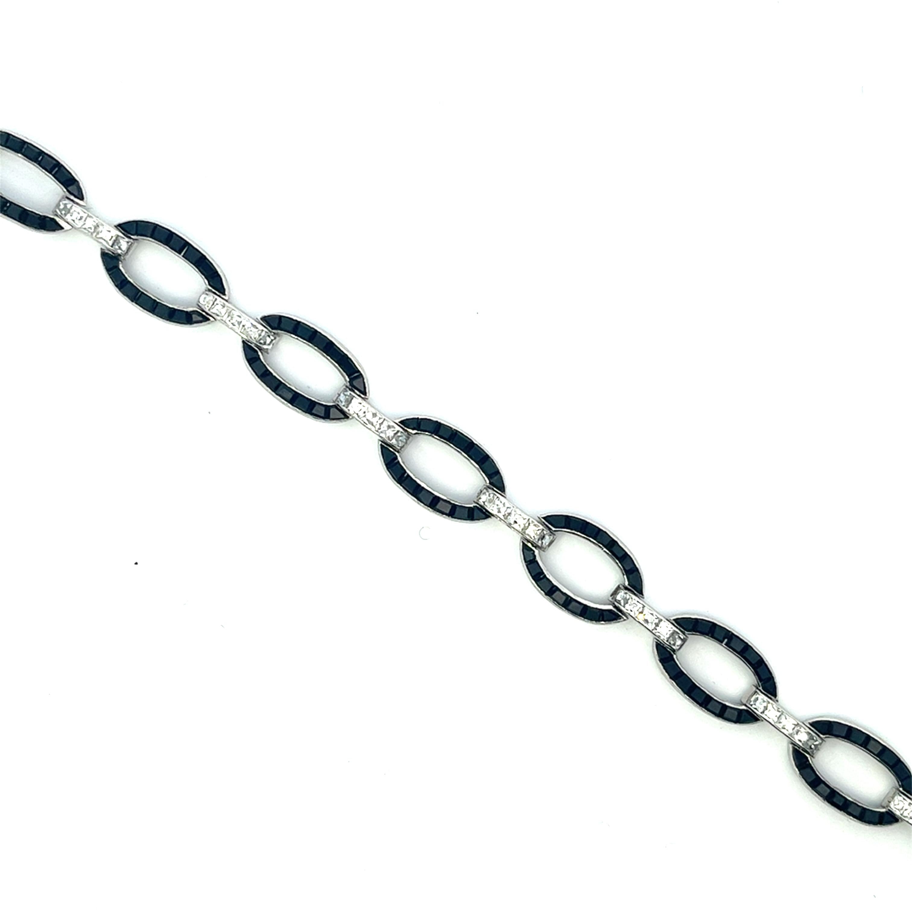 Platinum Van Cleef & Arpels Art Deco Onyx Diamond  Bracelet