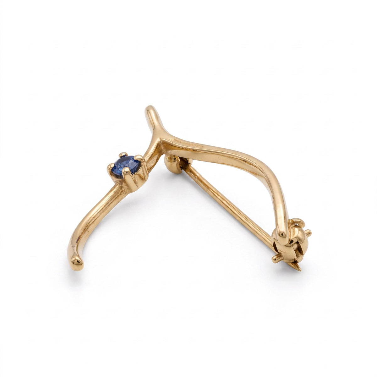 14K Yellow Gold Sapphire Wishbone Brooch