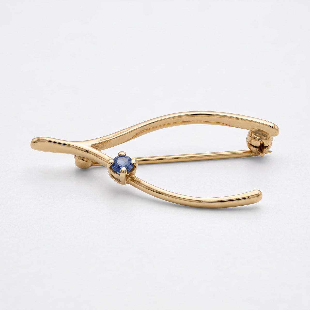 14K Yellow Gold Sapphire Wishbone Brooch
