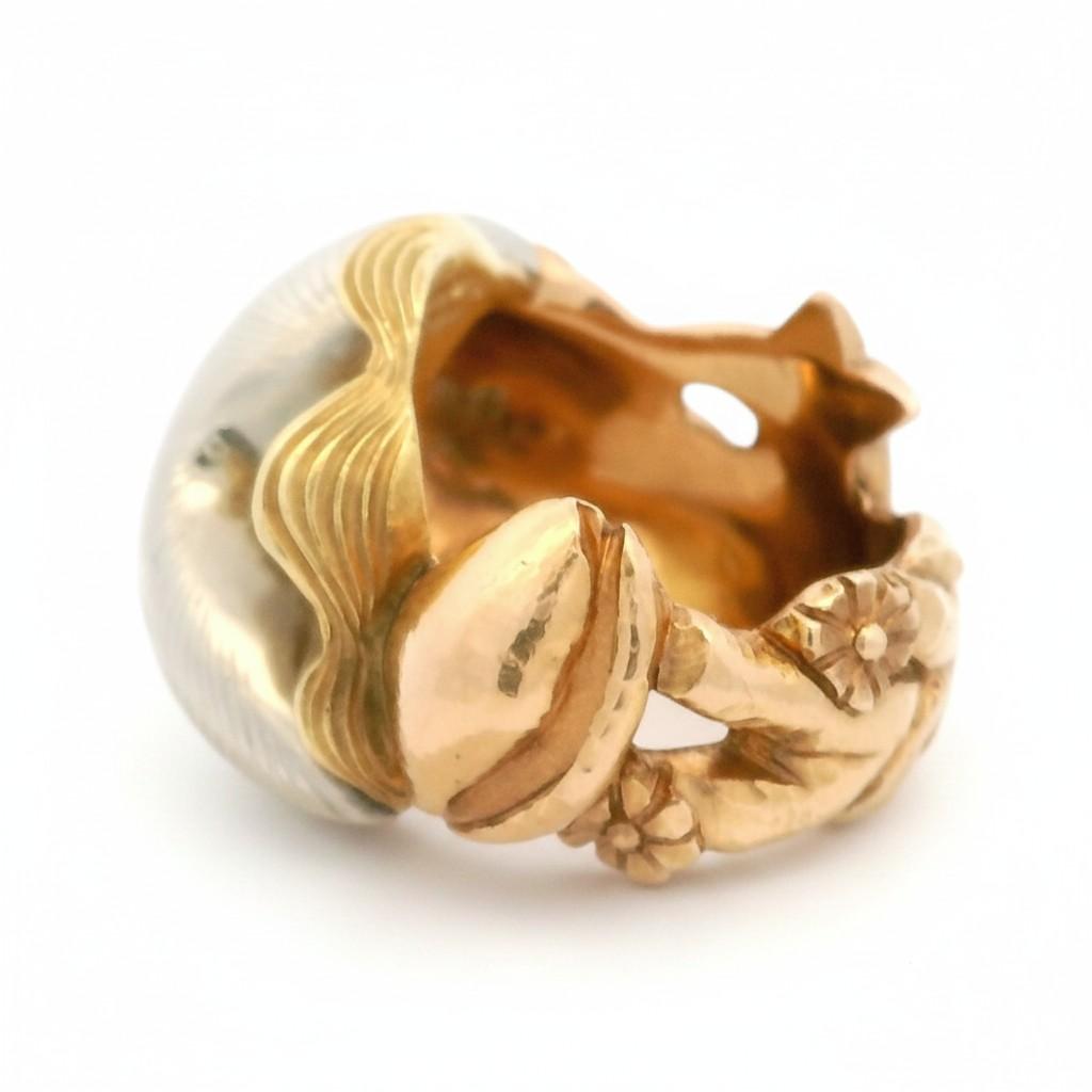 Tiffany & Co. Rare Marine Motif Three-Tone Gold Ring