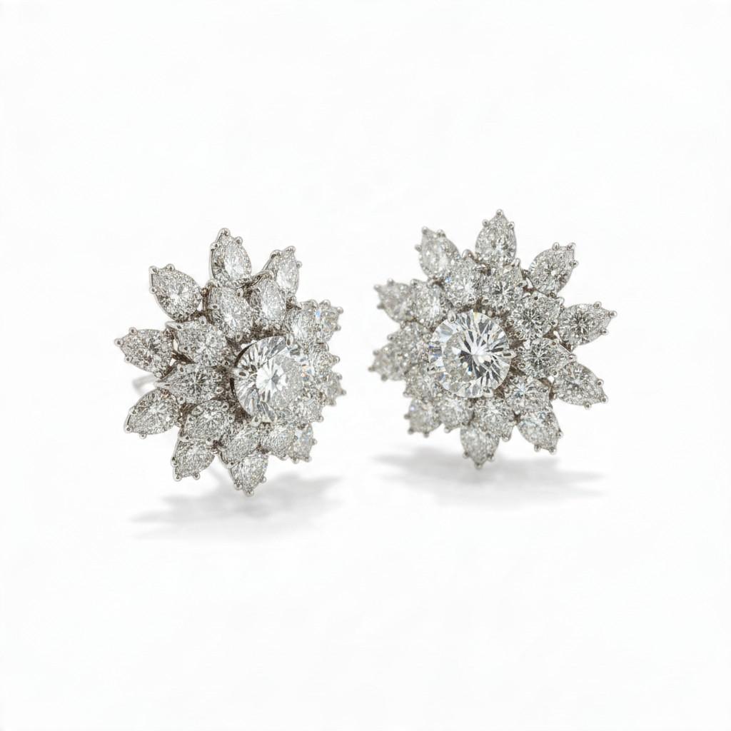 Harry Winston Diamond Cluster Earrings in 18K White Gold