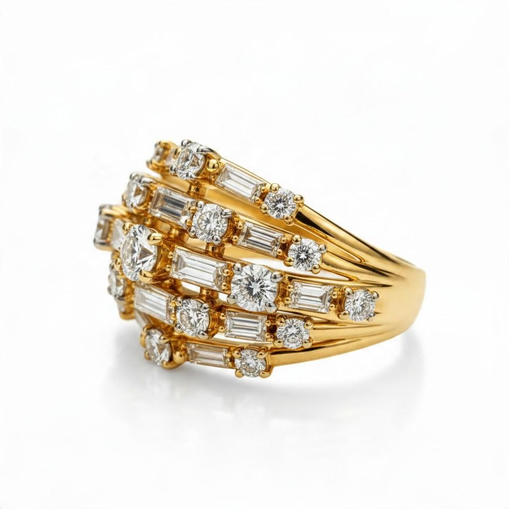 1970s Oscar Heyman Diamond Bombé Ring in 18K Gold and Platinum