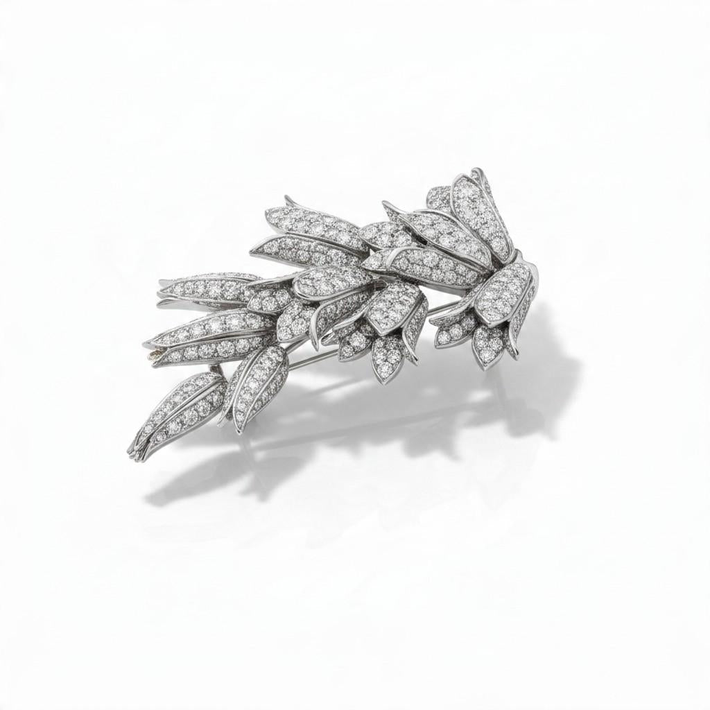 Marchak Diamond Floral Spray Brooch in Platinum, circa 1940, view 3